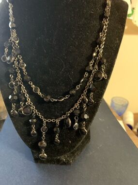 Layered Black Beaded Dangle Necklace for Women